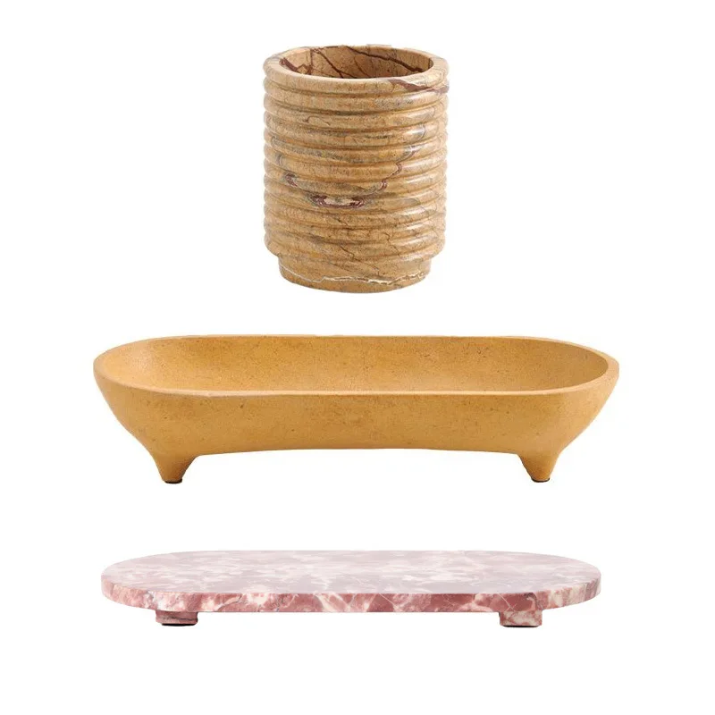 

Modern simple retro marble long decorative bowl ornament