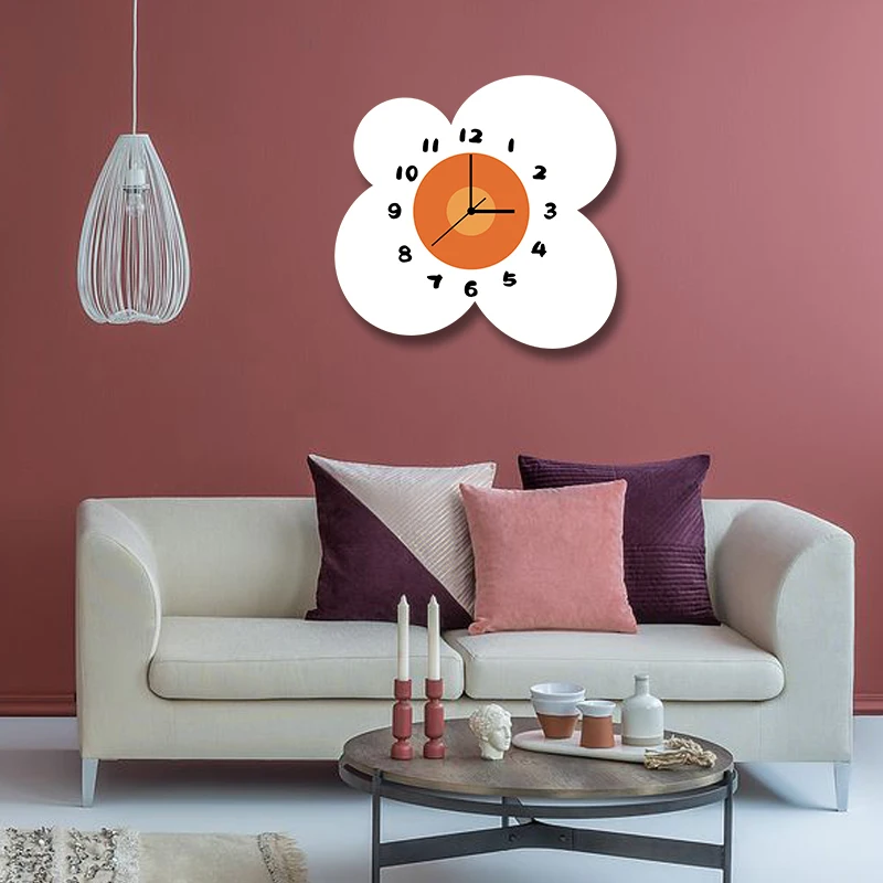 Nordic Cartoon Creative Wall Clock Luxury Modern Cute Blue Flower Clock Living Room Bedroom Home Decor تحف كبيره للمنزل FYWC
