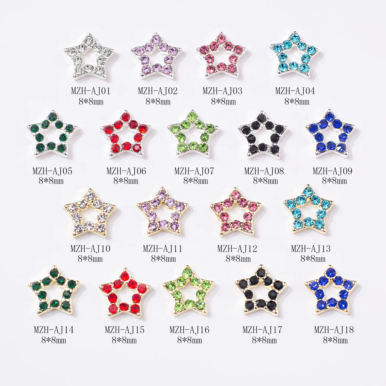 

10PCS/Lot Nail Charms Colorful Star Alloy Gems Rhinestone For Nails Decoration Flatback Crystal Metal Jewelry For Manicure Decor