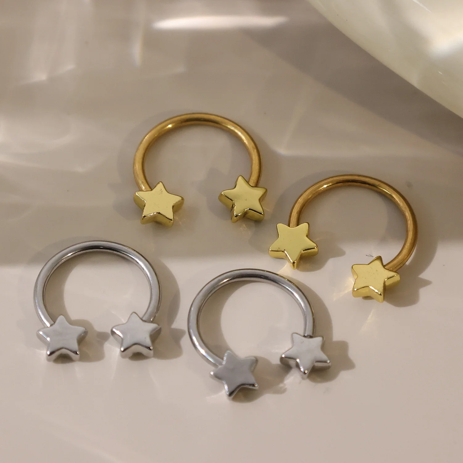 نجمة على شكل الحاجز الأنف خواتم الجراحية الصلب ثقب مجوهرات للجسم العمودي ستار الغضروف القرط هوب الشفاه خواتم للنساء الرجال