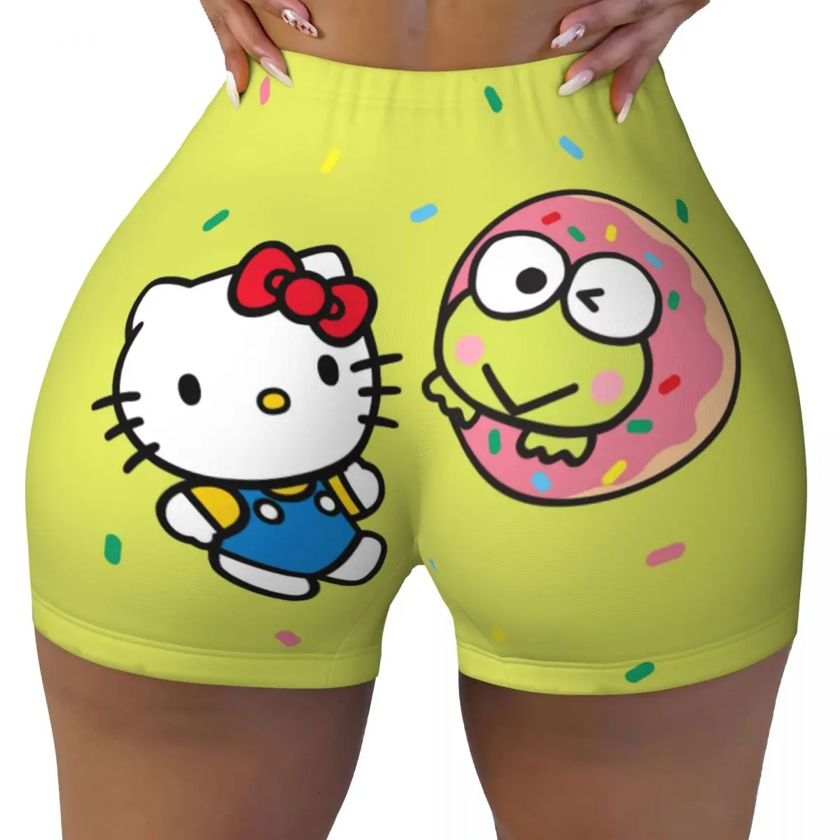 

Пользовательские Кероппи с друзьями, милые шорты для тренировок с героями мультфильмов для женщин, большие глаза, лягушка, аниме, шорты для бега в тренажерном зале, байкерские шорты для йоги