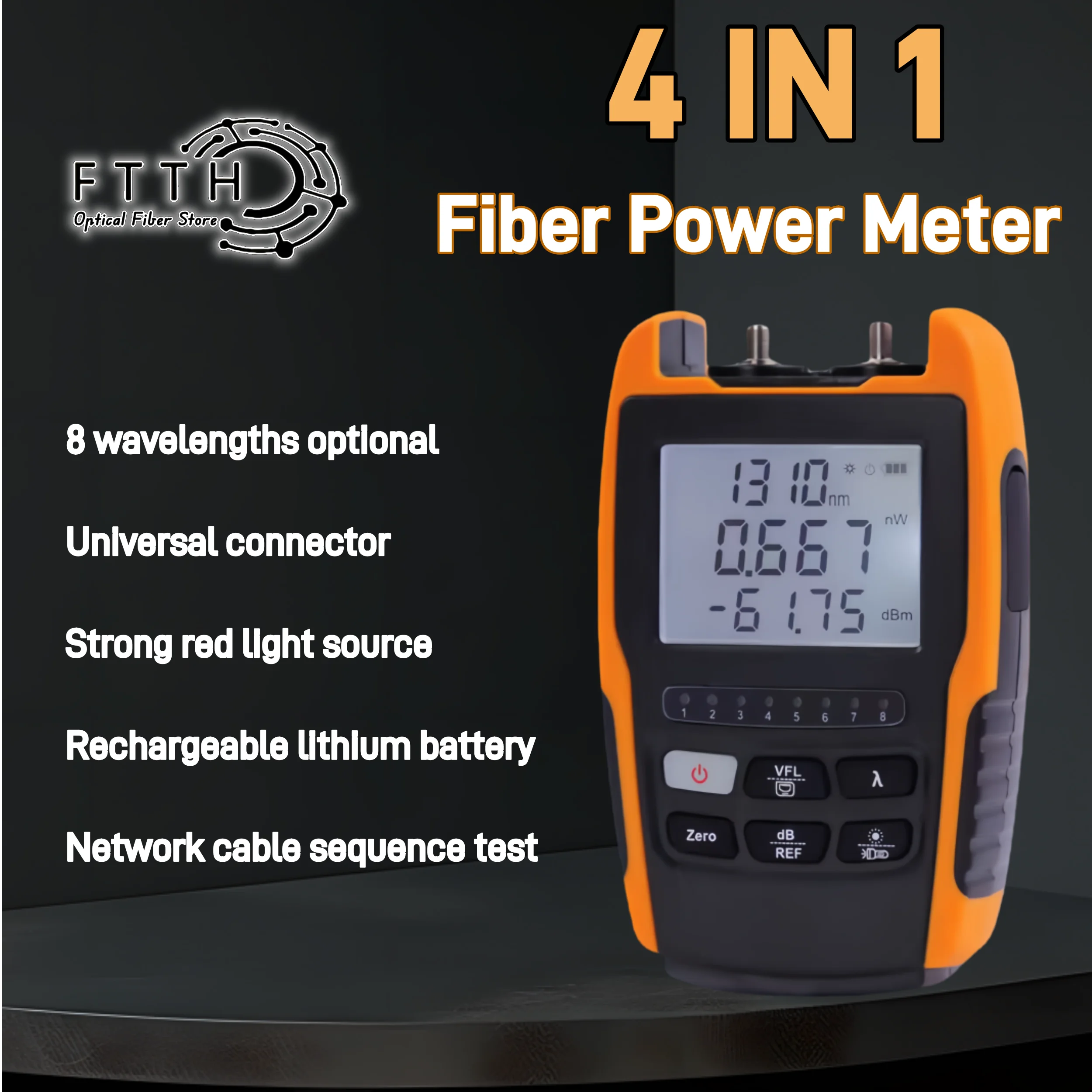 

Optical Power Meter with VFL -70~+10dBm 4-in-1 Multi-function Fiber Optic Network Cable Tester Visual Fault Locator 1-30MW