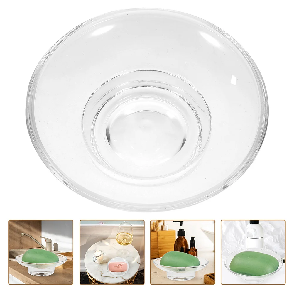 

2Pcs Transparent Glass Soap Dish Round Bathroom Soap Bar Holder Countertop Tray Small Non-Slip Glass Holder Little Tabletop Dish