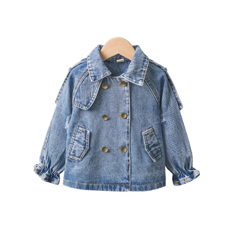 2024 New Girls Denim Jacket Spring and Autumn Clothes Children\'s Fashionable Korean Style Baby Girl Embroidered Lace Top