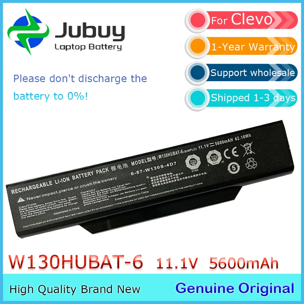 

Genuine W130HUBAT-6 Battery For Clevo W130S W255CEW 6-87-W130S-4D72 62.16Wh