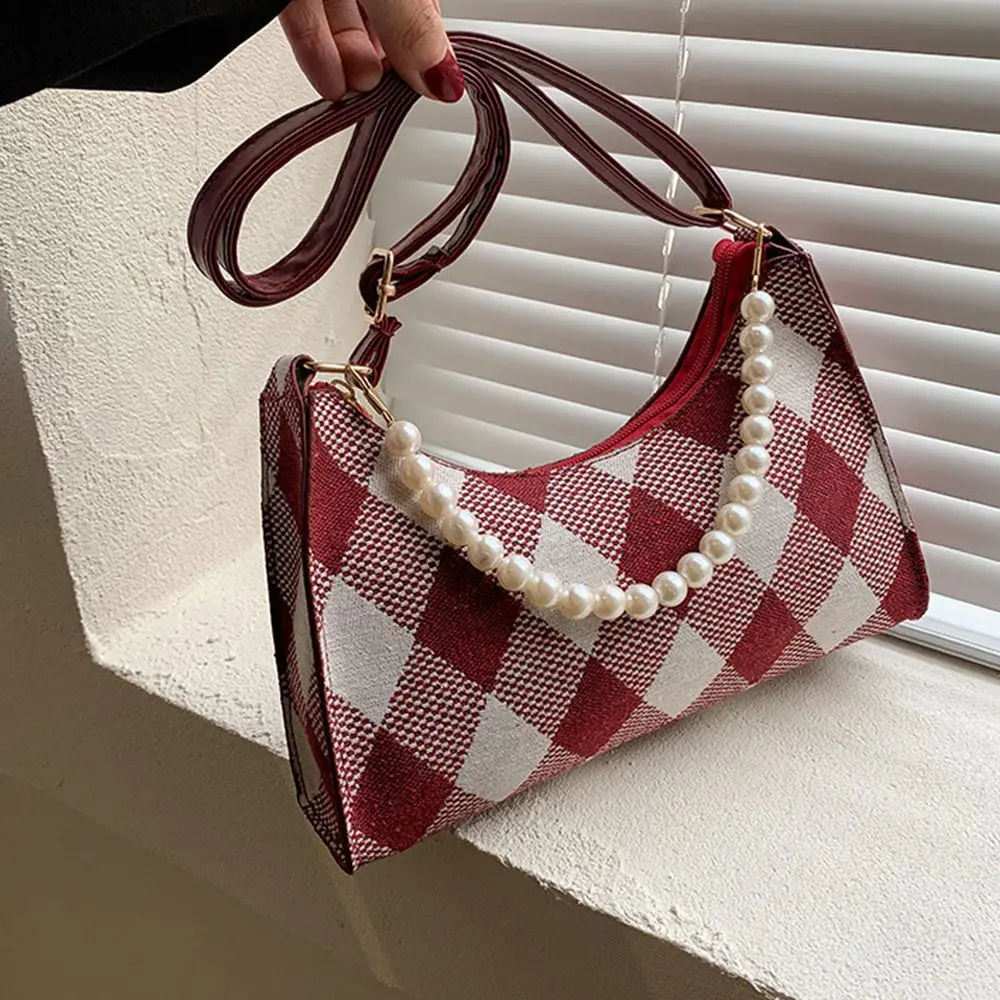 Sac à dos décontracté rétro à carreaux avec perles pour femme, JOPU All-Match, sac à bandoulière pour téléphone, style coréen, sacs sous les bras