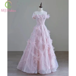 Customized Banquet Luxury Evening Dress for Women Sweet Pink Flower Sequins Beading Glittering Formal Gowns Vestido De Fiesta