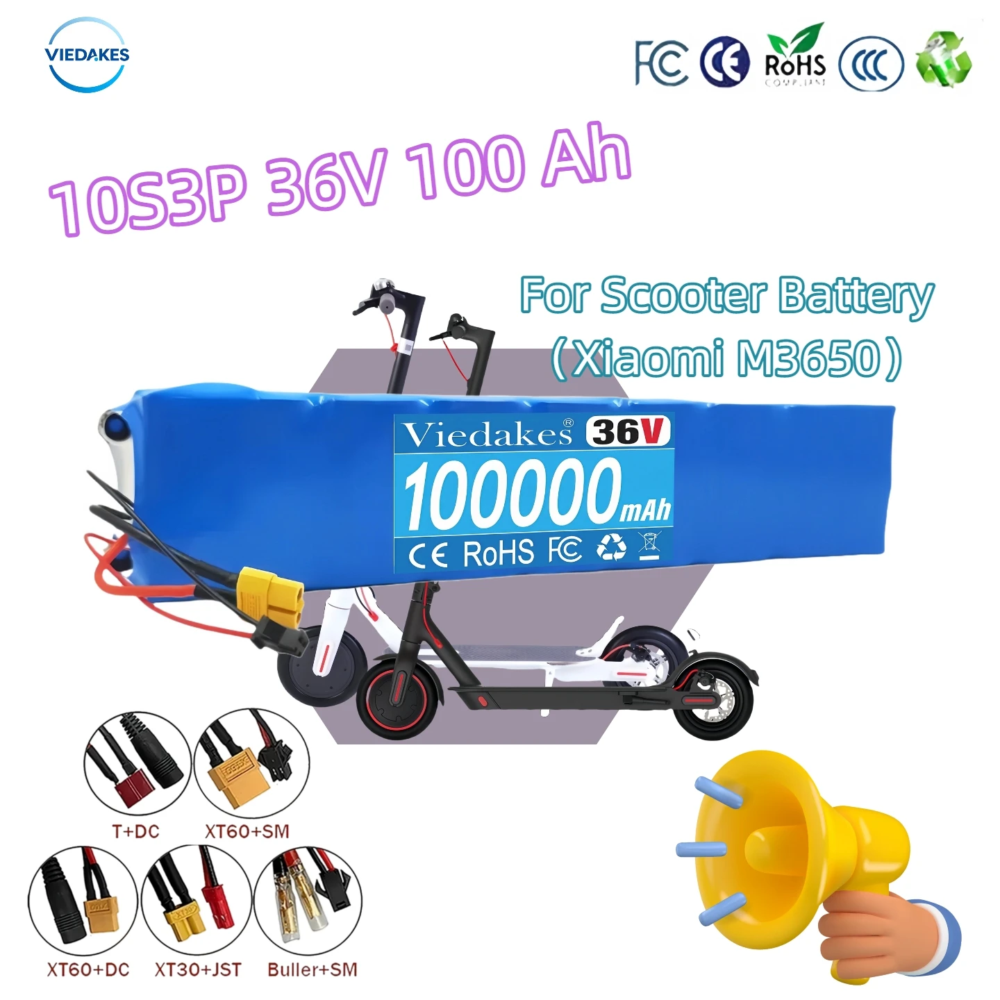 

100% Genuine VIEDAKES 36V 100000mAh 10S3P Scooter Battery Pack Battery Scooter 18650 Lithium M365 Electric Scooter，good
