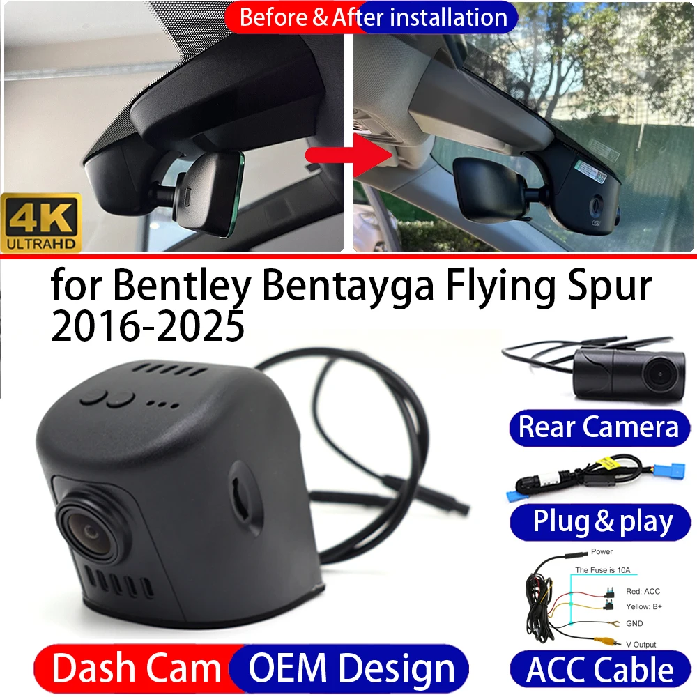 Dash Cam for Bentley Bentayga Flying Spur 2016-2025 Front Rear 4K UHD Car DVR Driving Recorder Dashboard Camera Night Vision