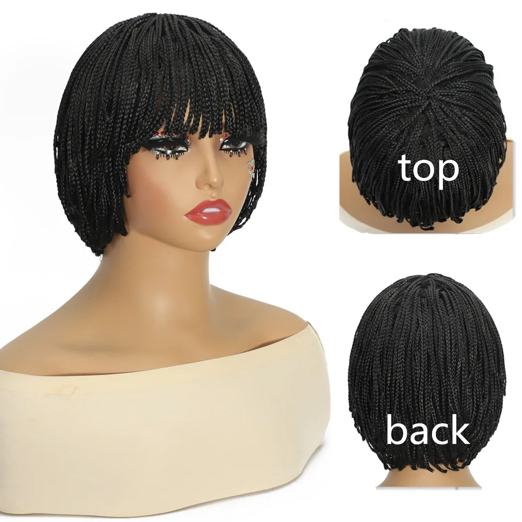 

Short Braid Wig Synthetic Wigs for Women Cosplay Wig with Bangs Easy to Wear Black Wigs High Temperature Fiber Hair