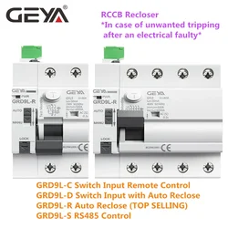 GRD9L-R Auto Reclosing Device Remote Control Circuit Breaker 2P 4P 40A 63A 30mA 100mA 300mA RCD 6KA ELCB RCCB GEYA