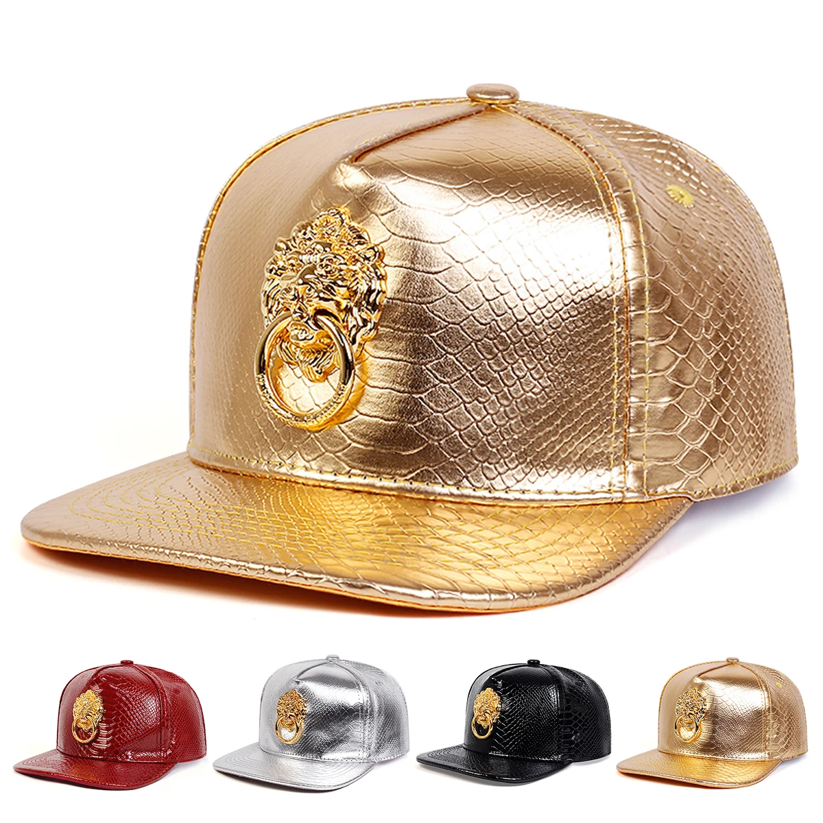 Unisex Iron Ring Lion Head Label Leather Hip-hop Hats Spring Autumn Outdoor Adjustable Casual Baseball Caps Sunscreen Hat