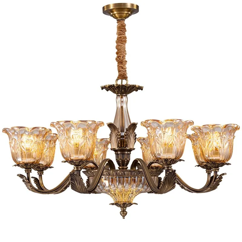 American chandelier, all-copper living room lamp, European dining room lamp