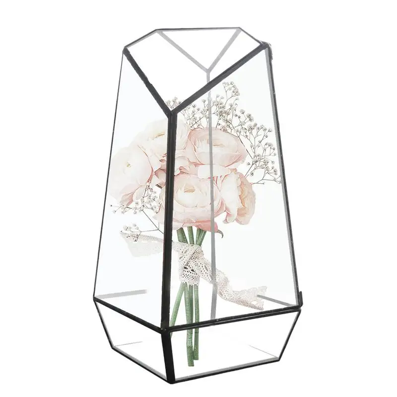 Geometryczne szklane terrarium z drzwiami Nowoczesna ręcznie robiona szklana doniczka z drzwiami 25 cm Ręcznie robiona szklana doniczka mała