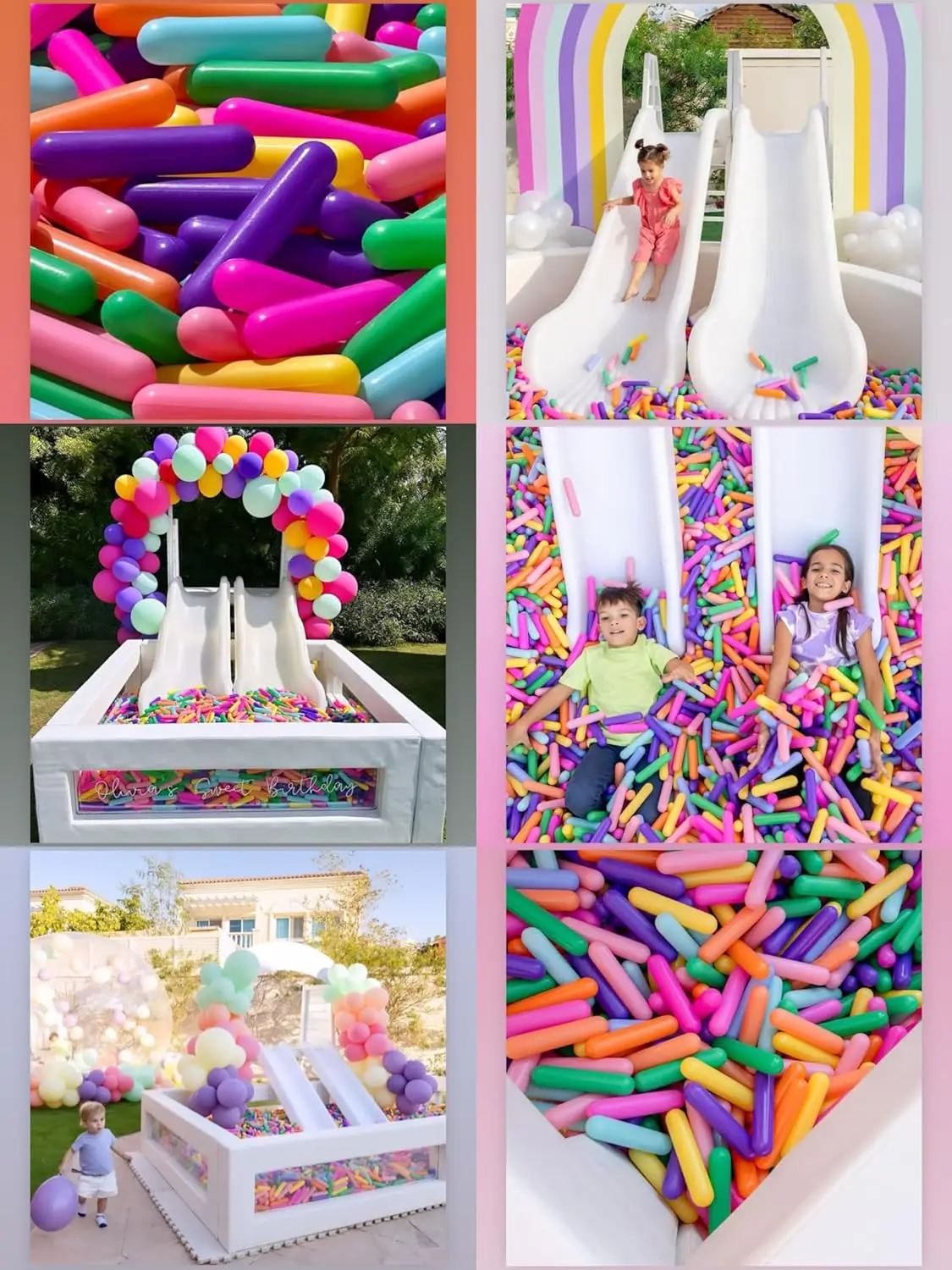 Ball Pit Balls Giant Sprinkles 250pcs, Rainbow Colors