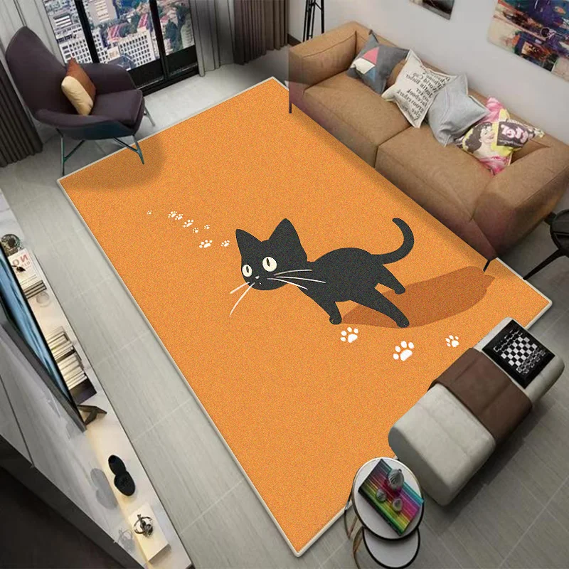 Simple Cute Decorative Carpet Living Room Home Decoration Mat Cat Pattern Bedside Easy Cleaning Foldable Lounge Rug Bedroom