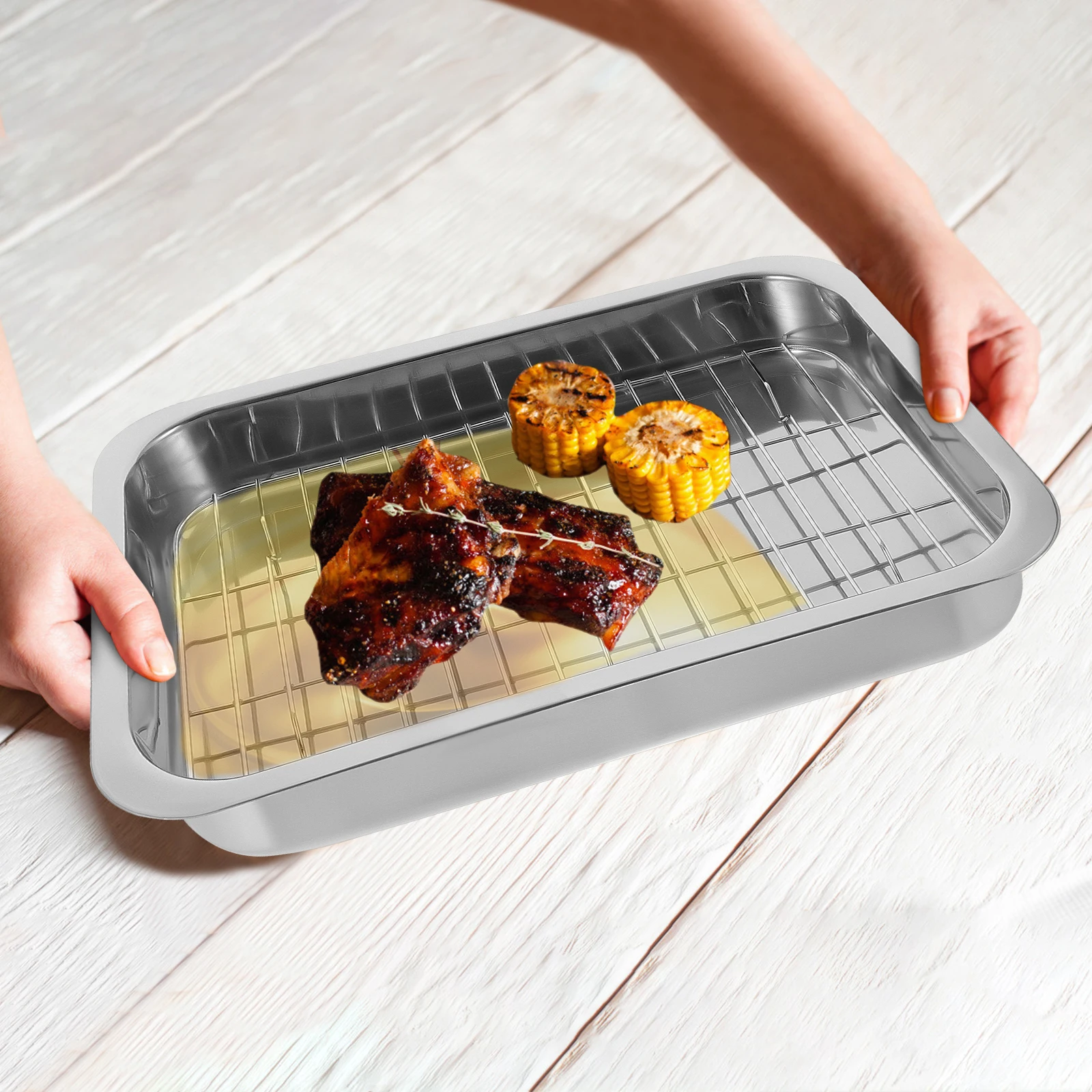 

Rectangular Baking Dish Healthy Tray Mini Roasting Pan Shelf Rack Insert Stainless Steel Resting Personal Collection