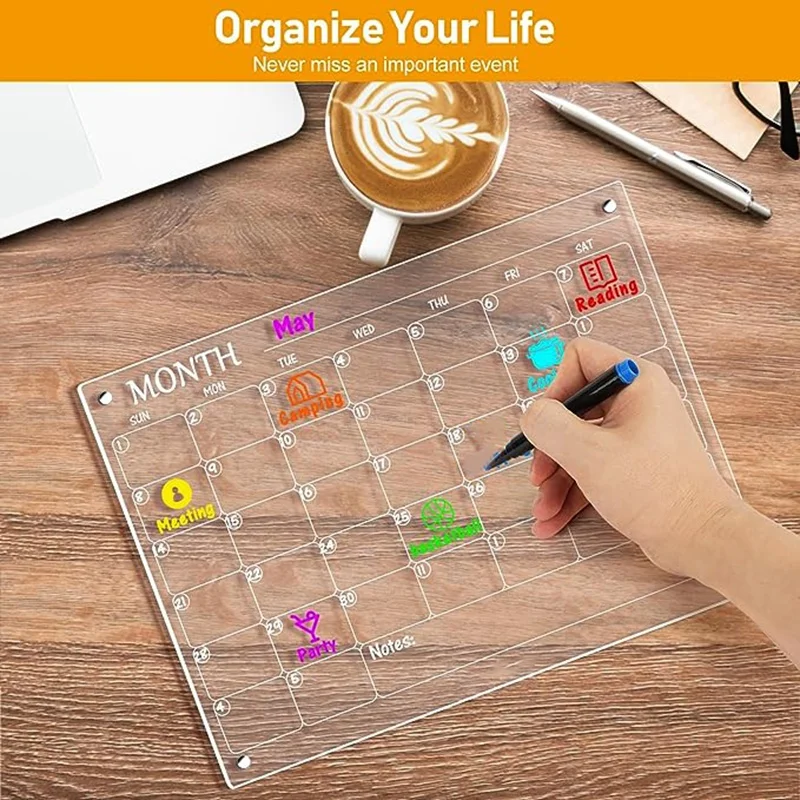 Magnetic Notepad Calendar Acrylic Weekly Monthly Meal Planner Erasable Board Weekly Calendar Refrigerator Message Board Durable