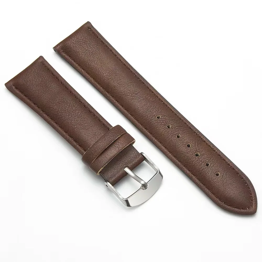 Genuine Leather Strap for Watch Calf Leather Wrist Strap  20mm 22mm silver clasp