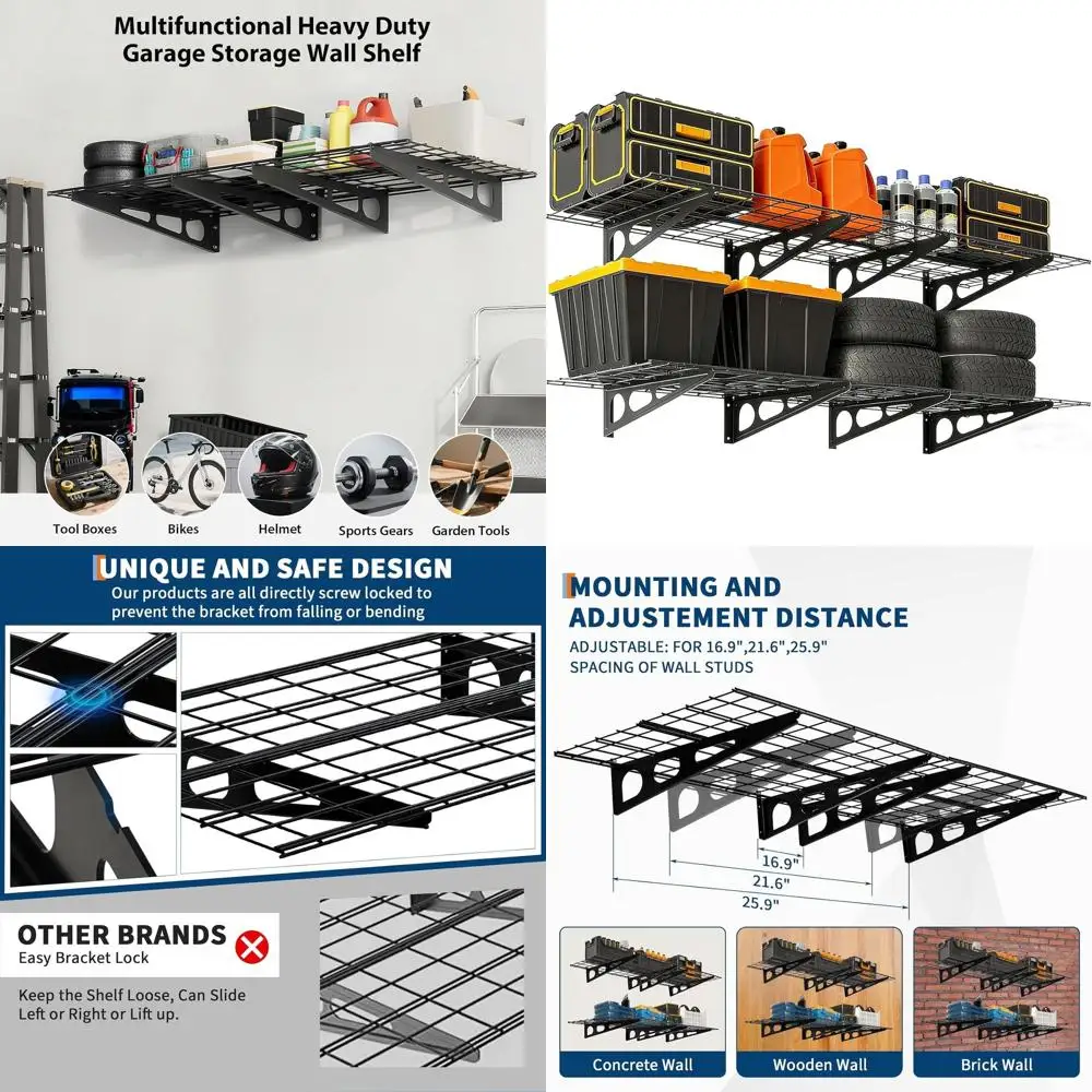 

Настенные гаражные полки размером 24x72 дюйма, вместимость 1600 фунтов, сверхмощное хранилище для гаража, склада, стирки