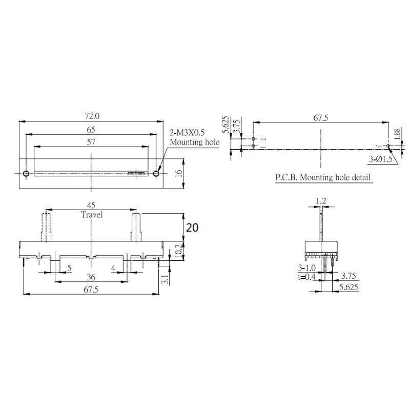 1pcs，Straight slip potentiometer，B20K，3Pins，Mixing console volume putter，418-EN2000-427，RNAE68 DDJ-SX SX2 SX3