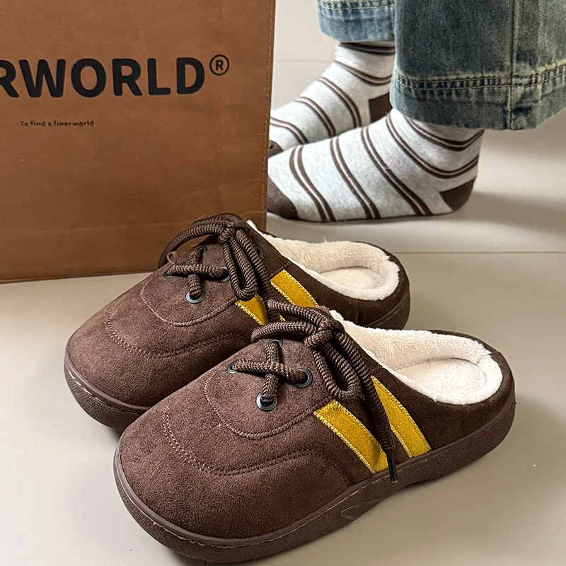 Lovely Bowtie Solid color Winter Women Home Slippers For Indoor Bedroom House Soft Bottom Warm comfortable Fluffy shoes