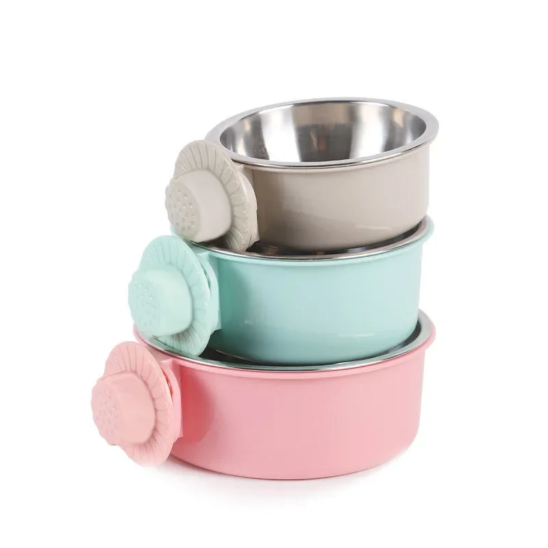 Aço inoxidável Dog Bowls Alimentador Gaiola Pendurado Pet Cat Bowl Dispensador De Água Dog Food Container Cat Bowls para Puppy Dog Supplies