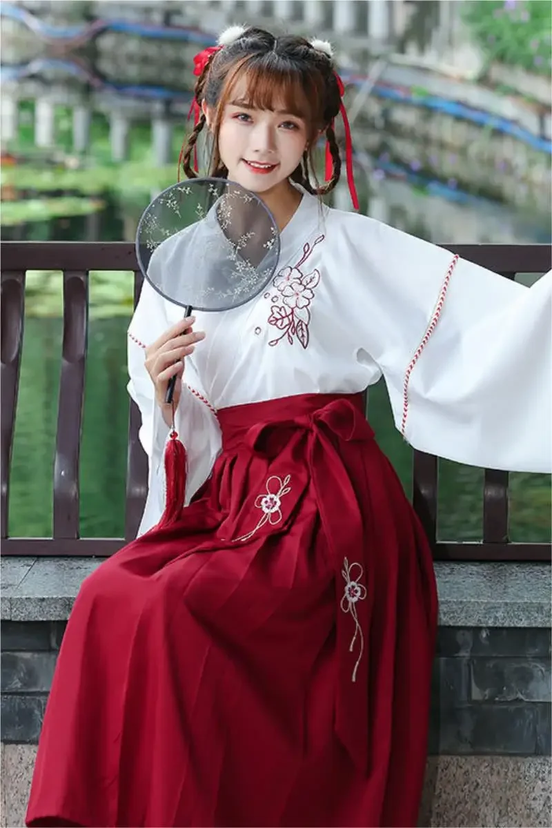 فستان ياباني المرأة كيمونو سترة الفتيات تنورة مجموعة علوية الأزهار المطرزة كم كامل يوكاتا هاوري الشرقية القديمة 2 قطعة دعوى