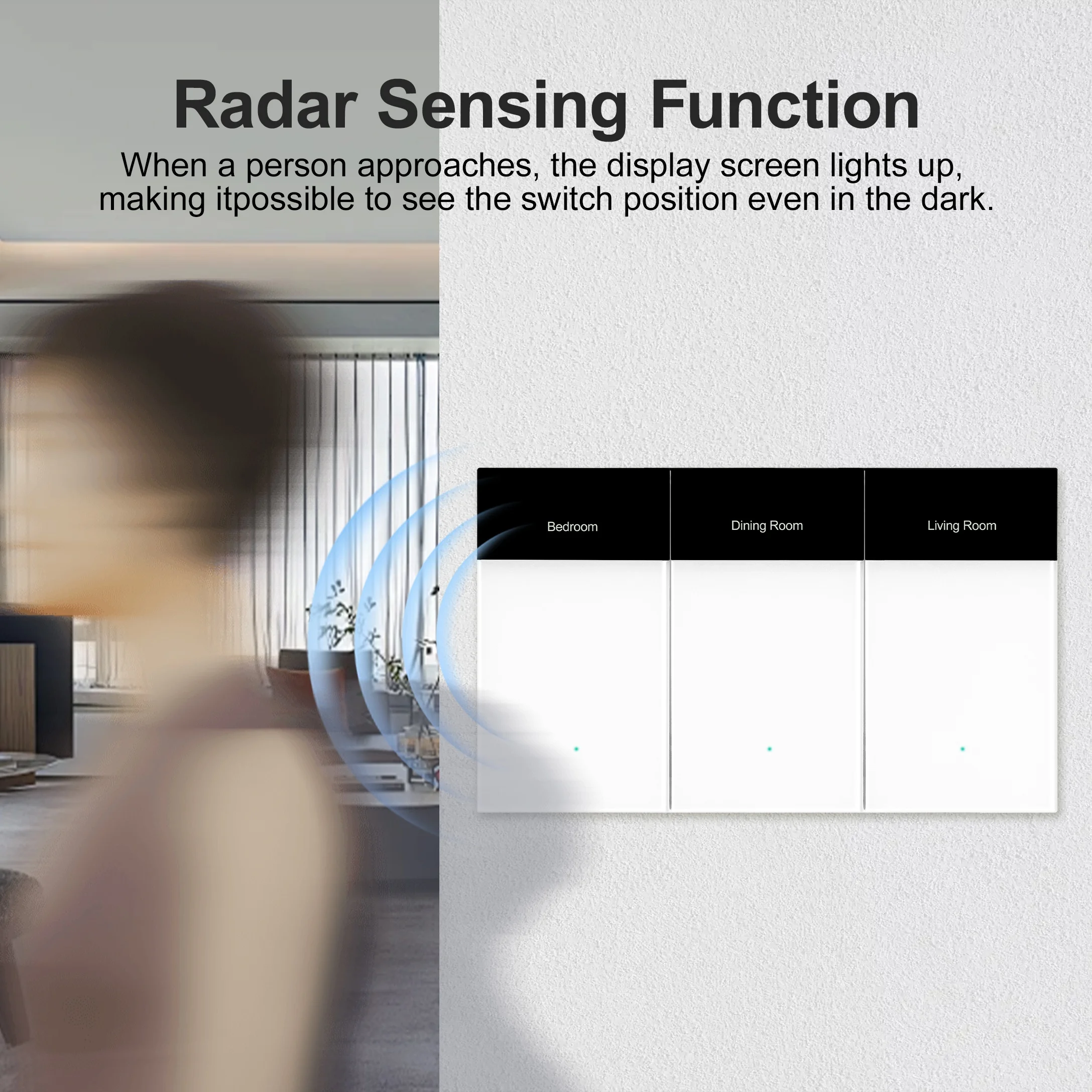Manhot Zigbee DIY Name Radar Sensing Wall Button Light Switch 1-4 Gang Horizontal Display Work with Tuya Alexa Google Home Voice