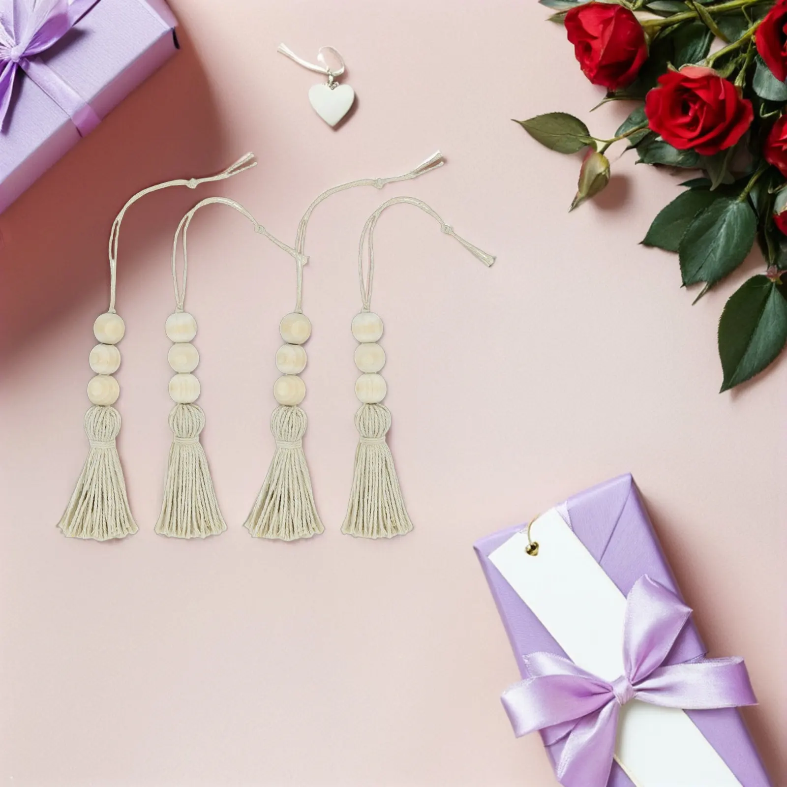 8Pcs Wood Beads Tassel Ornaments Premium Handmade Decor for Home Office Christmas Thanksgiving Decor Backpack Handbag Curtain