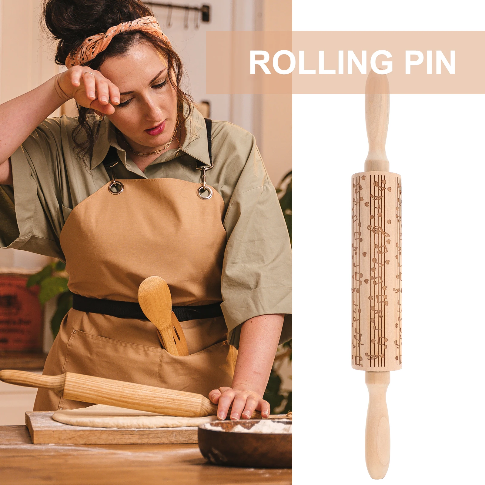 

1pc Wooden Handle Anti-Slip Rolling Pin Solid Wood Reusable Kitchen Tool for Baking Pasta Dumpling Fondant Carving Rolling Pin
