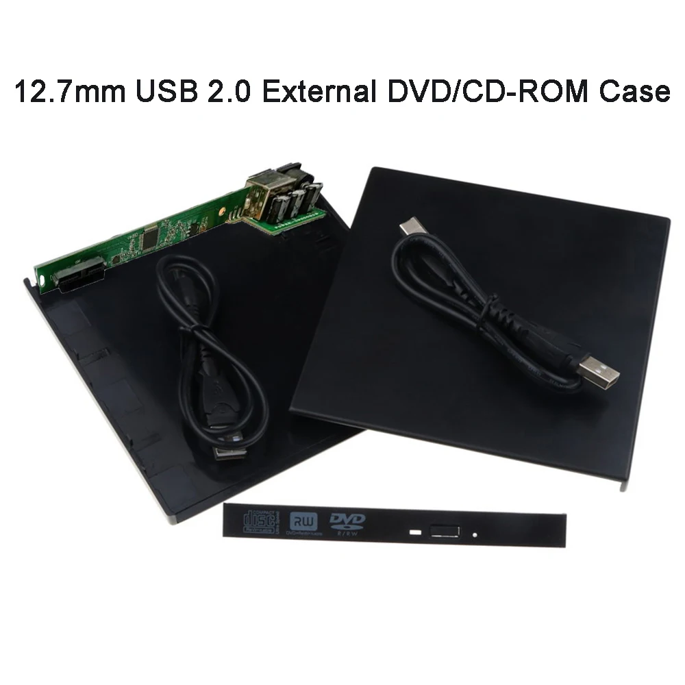 12.7mm USB 2.0 Portable External Optical Drive Case Kit External Mobile Enclosure DVD/CD-ROM Case For Laptop