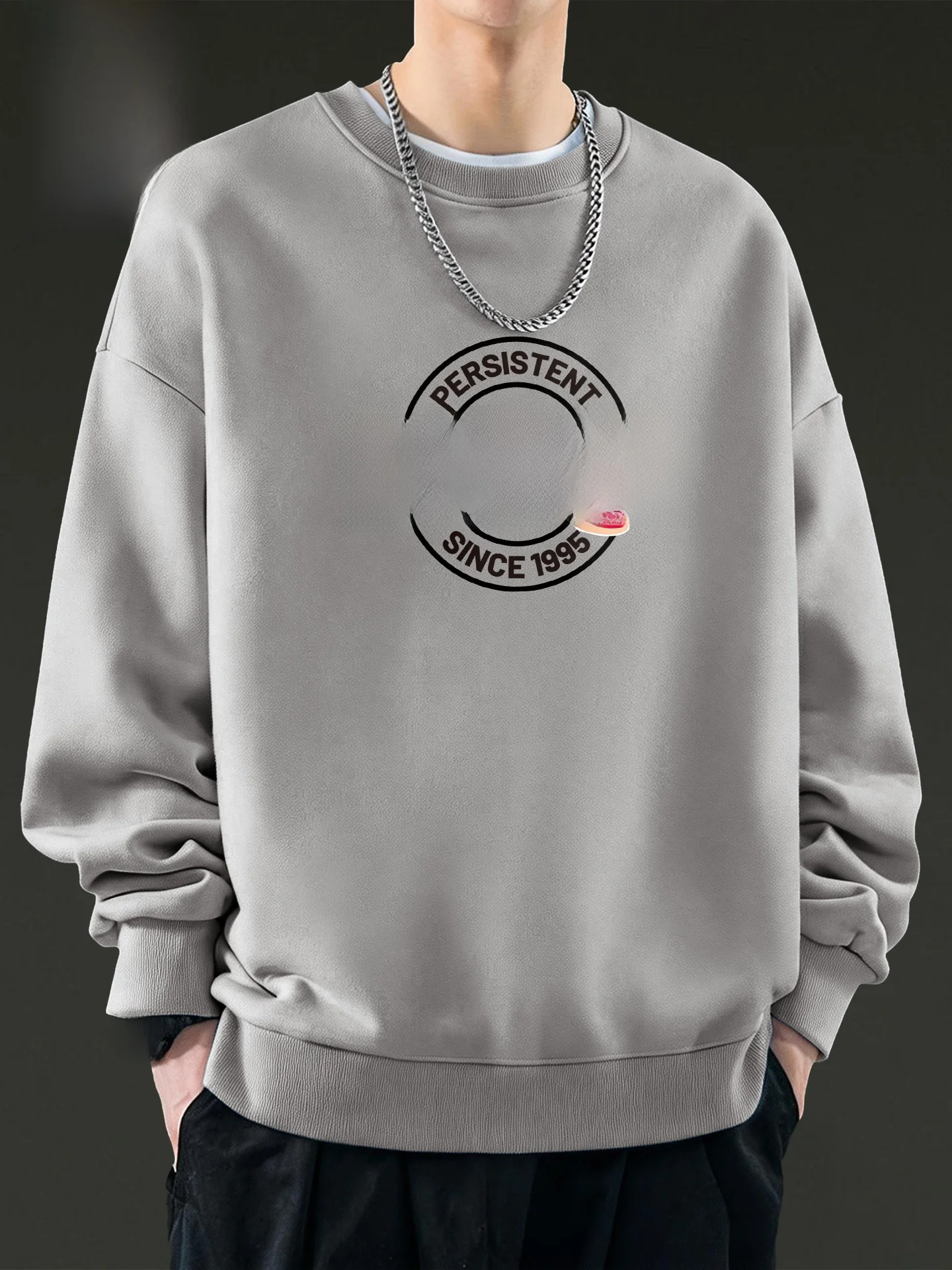 

M round Ne Sweatirt Thiened Printed American Suede Spring Casual Comfortable Long Sve Comfortable Swea...