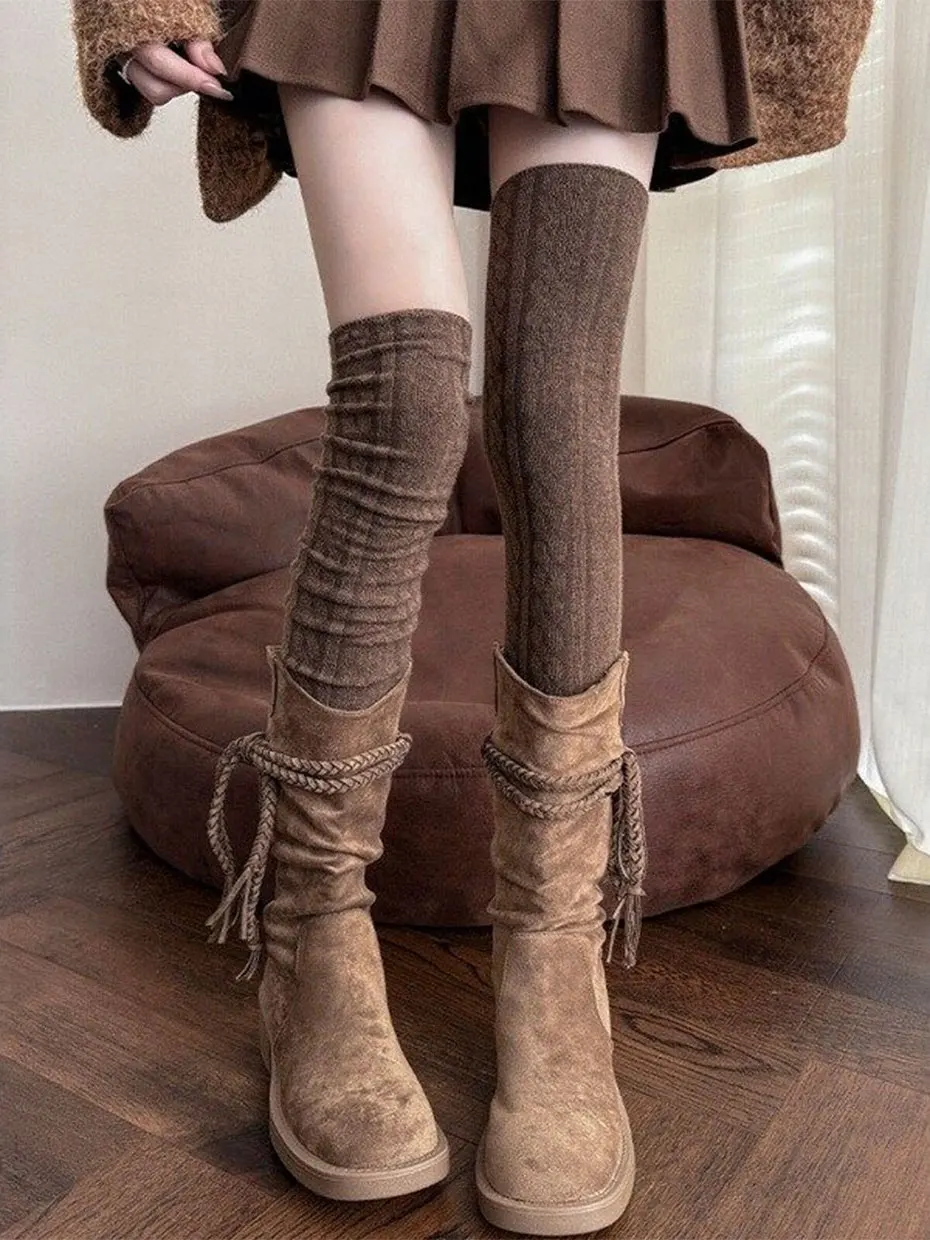 

Женские длинные вязаные носки-гольфы до колена для осени и зимы, теплые, из полиэфирного волокна, повседневные, в стиле брюк-капри