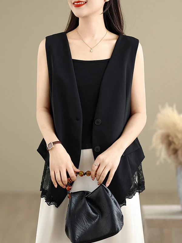 

Slimming Lace Patchwork Top Women's Faionable V-ne Layering Versatile Summer 2025 New Design Fat MM Commute Thin Coat