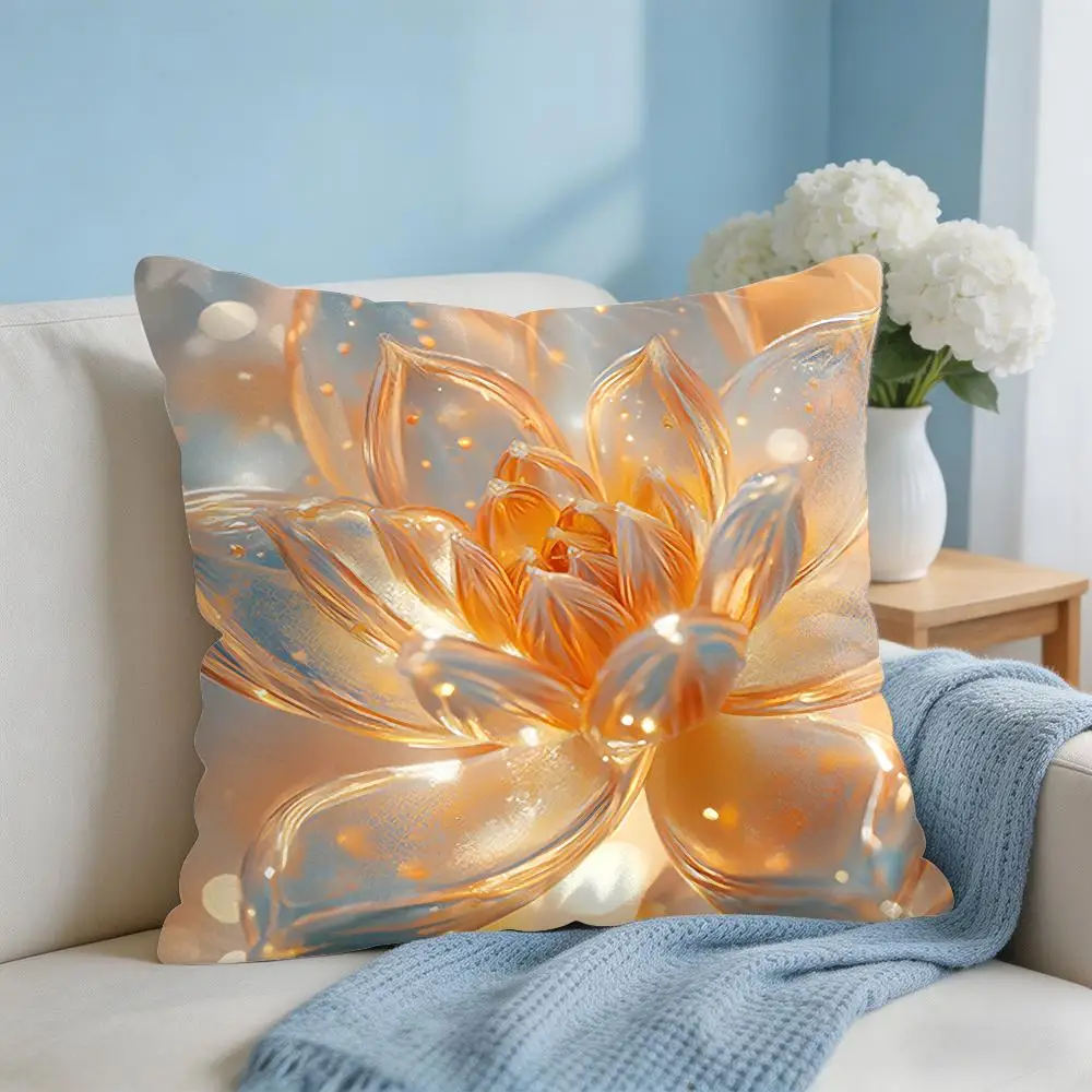 Luxury Lotus Flower Cushion Cover Square Pillow Bedroom Sofa Leisure Comfort Living Room Home Decoration 40X40