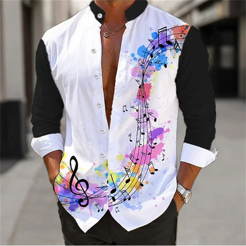 

2024 Fashion Designer Design Men's Shirt Stand Collar Lapel Casual Outdoor Street HD Pattern Soft and Comfortable