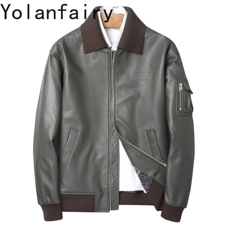 YOLANFAIRY Natural Leather Jacket Men Fashion Top Layer Goatskin Coat Loose Fit Spring Autumn Clothes Men's Motocycle Jackets