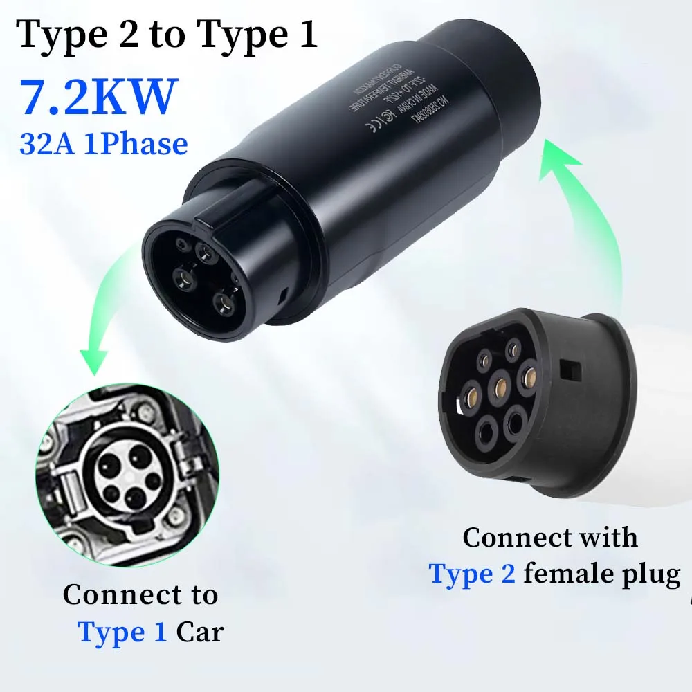 Teschev 32A 7.2KW EV 커넥터 유형 2-GBT 22KW Conventor 용 유형 1-유형 2 충전용 EV 충전기 어댑터 썸네일 3