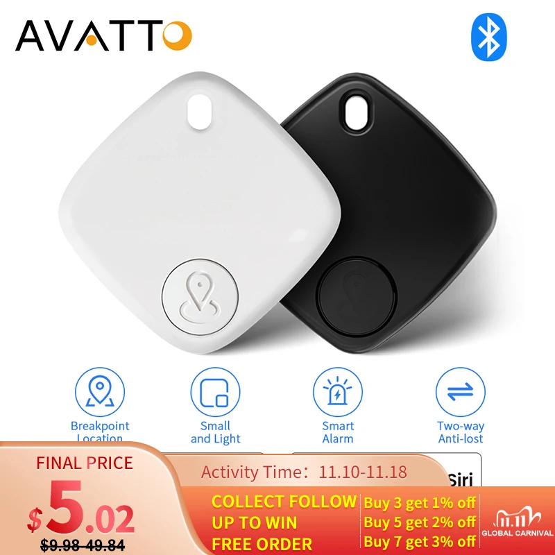 AVATTO Mini Tracking Device Air Tag Key Child Finder Pet Location Smart Bluetooth Car Pet Vehicle Important Items Lost Tracker