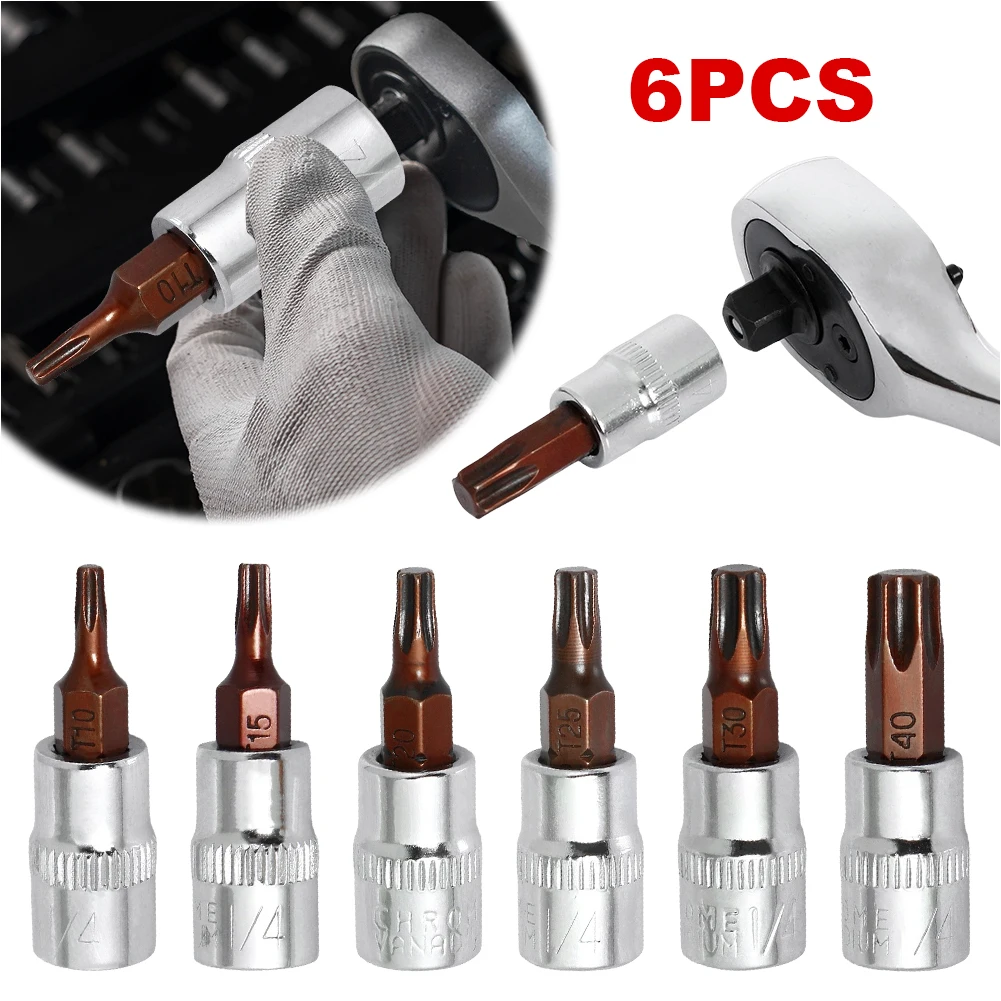 6 Pcs Torx Screwdriver Bit 1/4 Inch Drive Hex Bit Sockets Set Socket Joint Hexagonal for Wrench Socket Modification