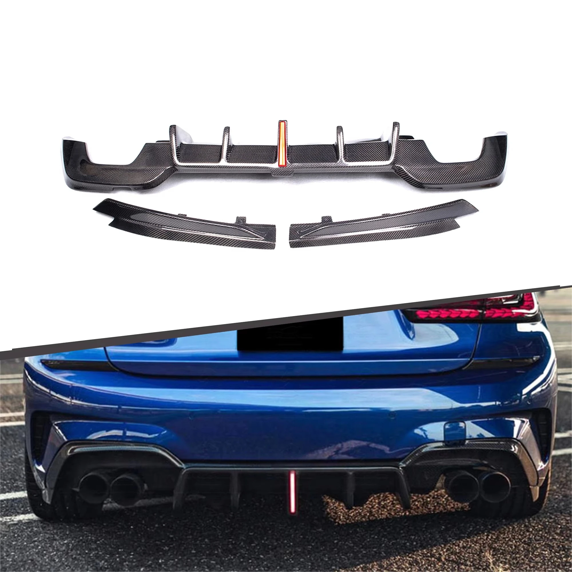 

KBL Type Carbon Fiber Rear Diffuser for 2019-2020 3 Series G20 G21 M Sport Rear Bumper Lip Diffuser