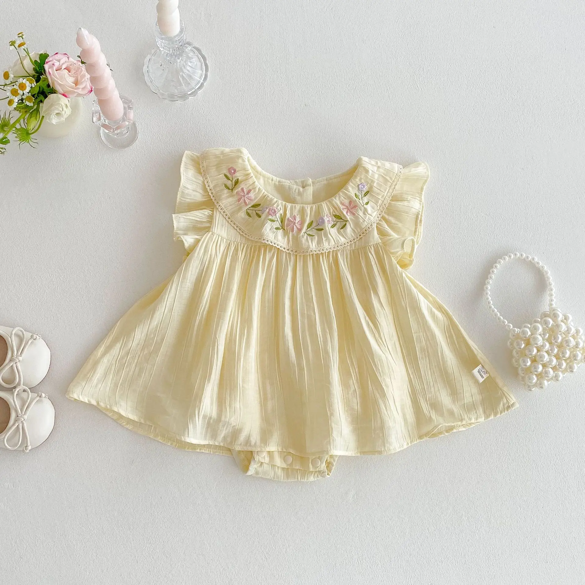 Baby Bag Fart Clothes 2026 New Summer Girl Baby Korean Flying Sleeve Bag Fart Skirt Newborn Solid Color Rompers