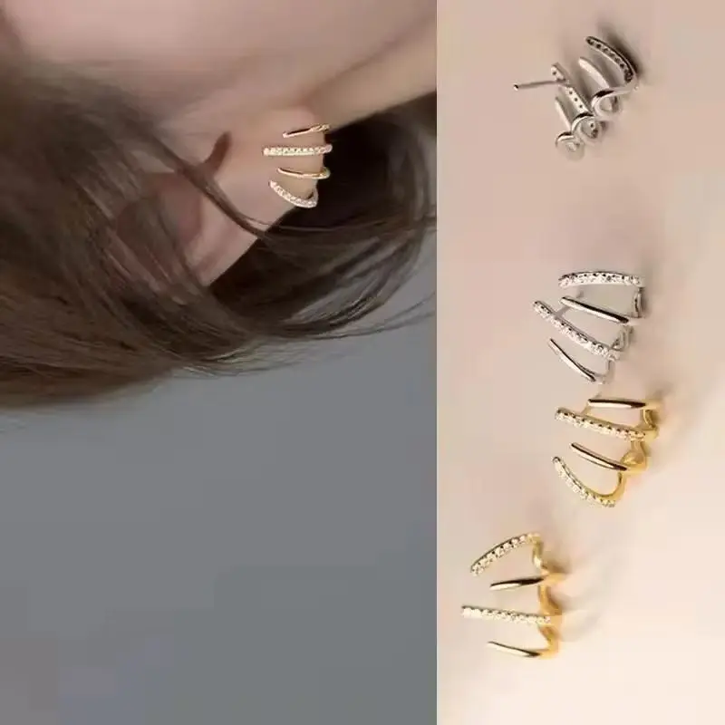 

2026 Gold Plated Claw Hook Earrings for Women Exquisite Rhinestone Decor Ear Cuff Earring for Woman Fashion Jewelry