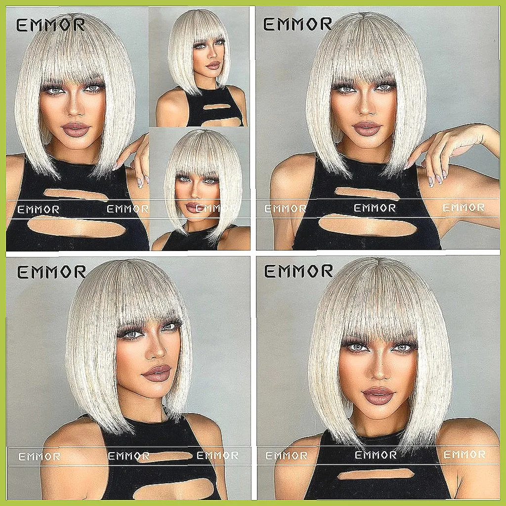 

Платиново-русый короткий парик-каре с челкой, термостойкие синтетические волосы для женщин, полный парик