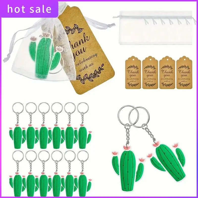 

A05I-Cute Cactus Keychains Cactus Party Decorations With Thank Kraft Tags And White Organza Bags Baby Shower Decorations
