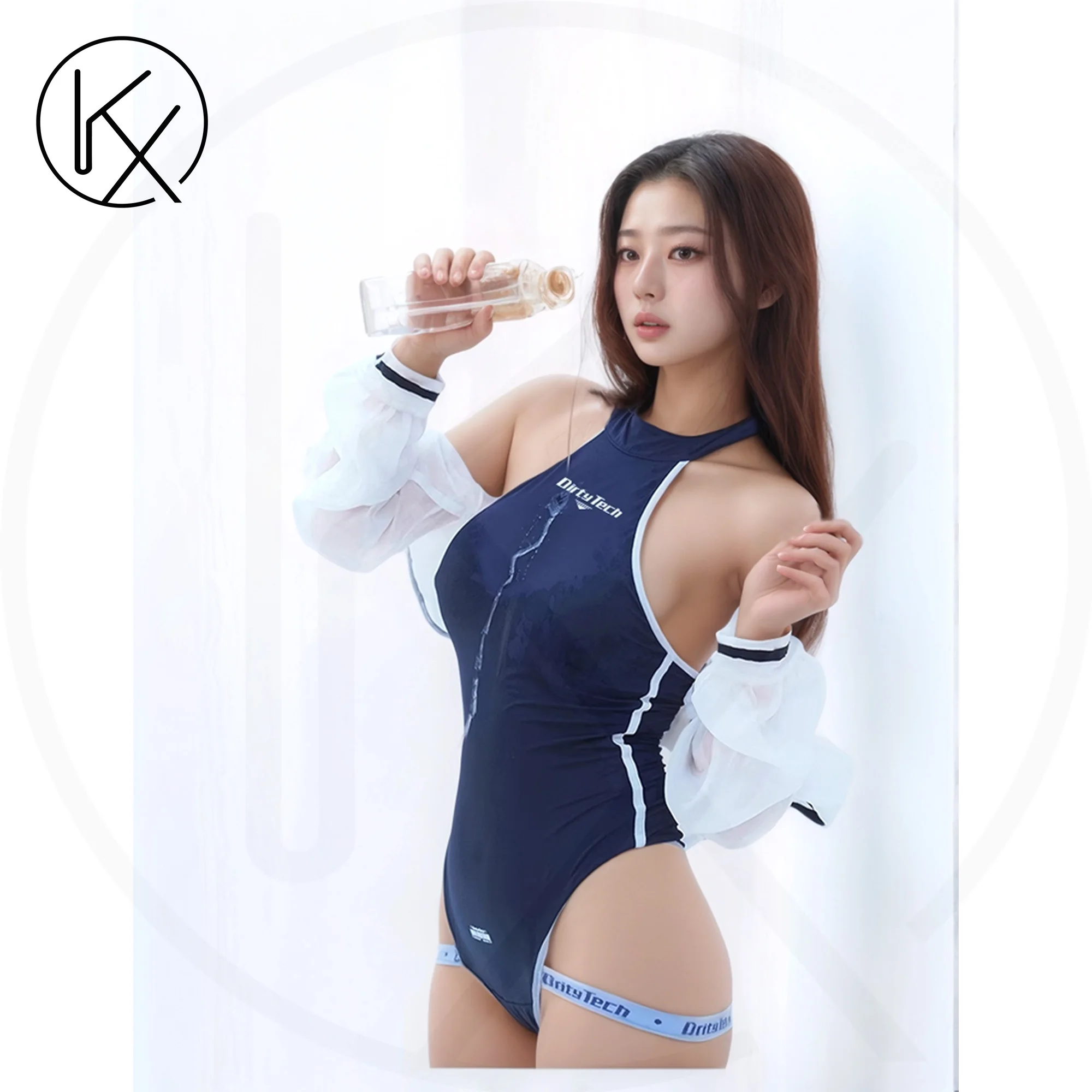 

kaixiggmm Japanese cute swimsuit cosplay costume sexy women's blue summer sexy elastic tight fitting two-piece set