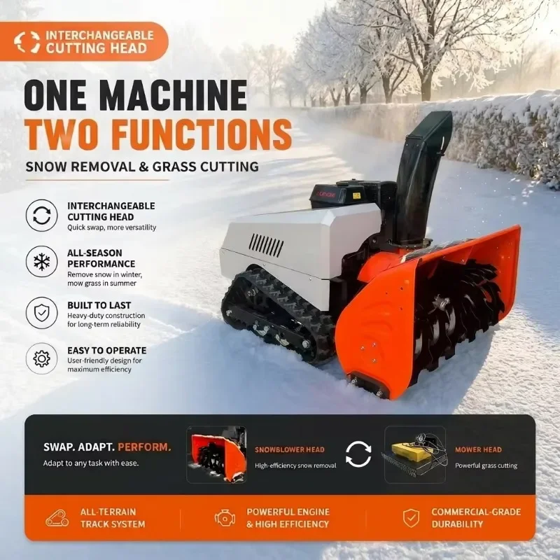 All-Season 15HP Loncin 2-in-1 RC Snow Blower 100cm Width Crawler Lawn Mower Robotic Snow Plow 800m Remote Range Machine