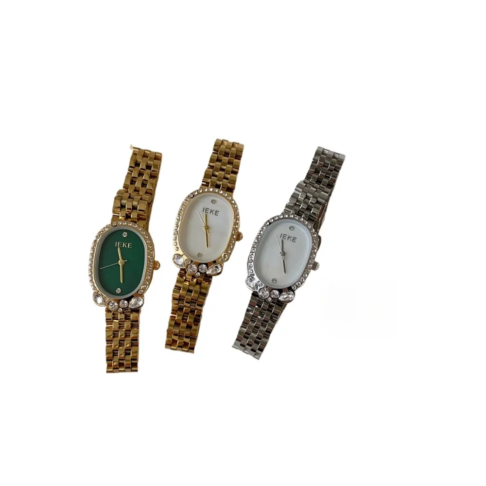 

Oval gold watch female fritillary face with diamonds simple temperament high-end women's watch