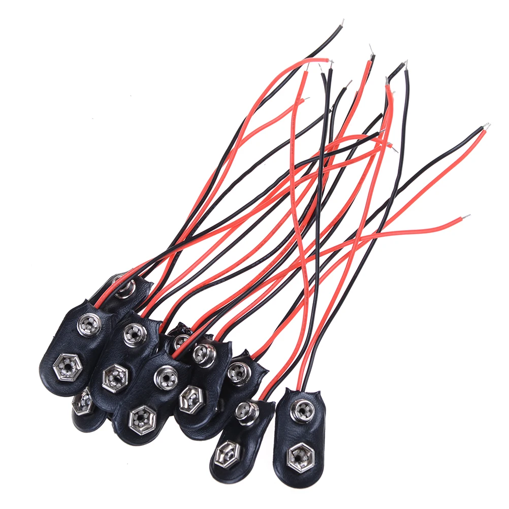 10Pcs 9V Battery Snap Holder Clip Connector Hard Shell 10CM Cable Lead